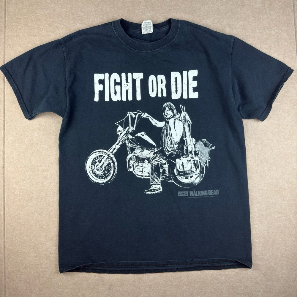 Walking Dead Shirt Men's L Black Fight or Die Biker Daryl‎ Dixon AMC Movie Tee
